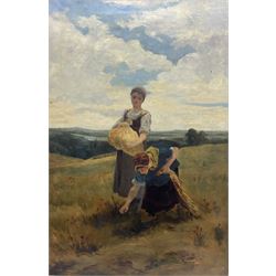JD (British 19th Century): Ladies in the Field, oil on canvas signed with initials and dated 1916, 90cm x 59cm 