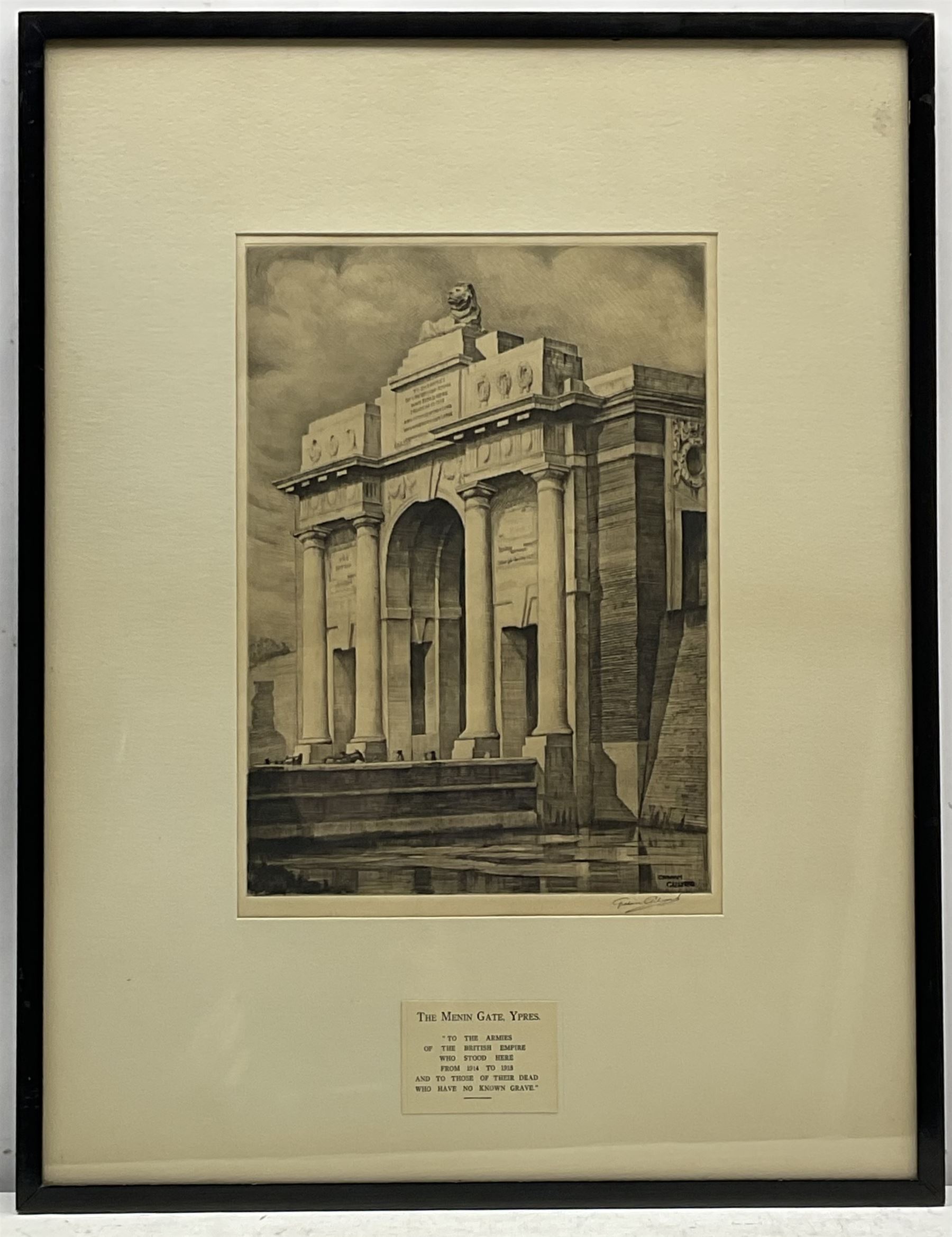 Graham Barry Clilverd (British 1883-1959): 'Wellington Arch Hyde Park' 'Horse and Cart over Bridge' and 'The Menin Gate Ypres', three etchings signed in pencil max 31cm x 22cm (3)