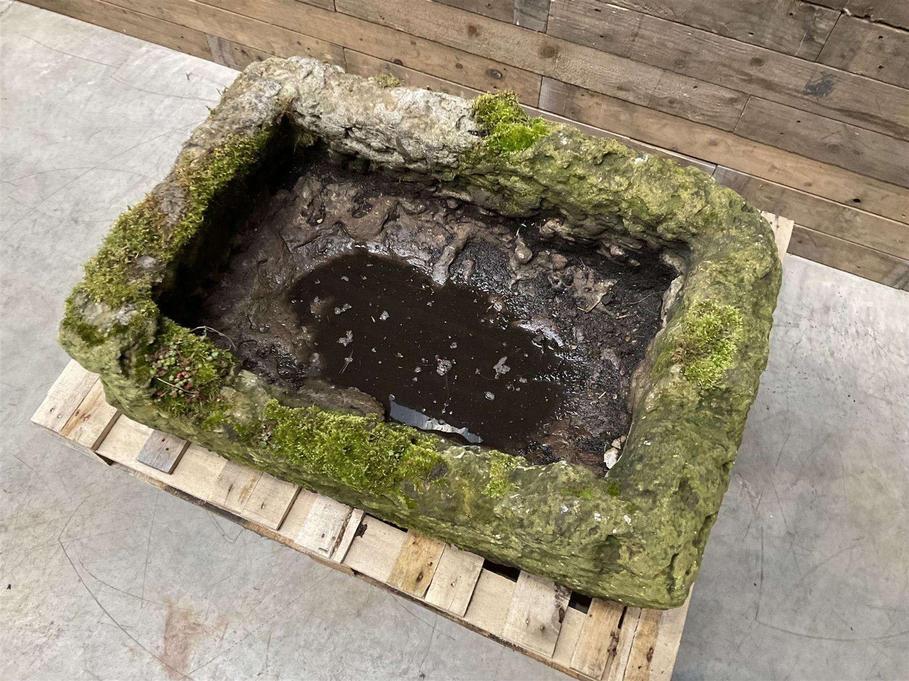 Large 19th century weathered rectangular stone trough