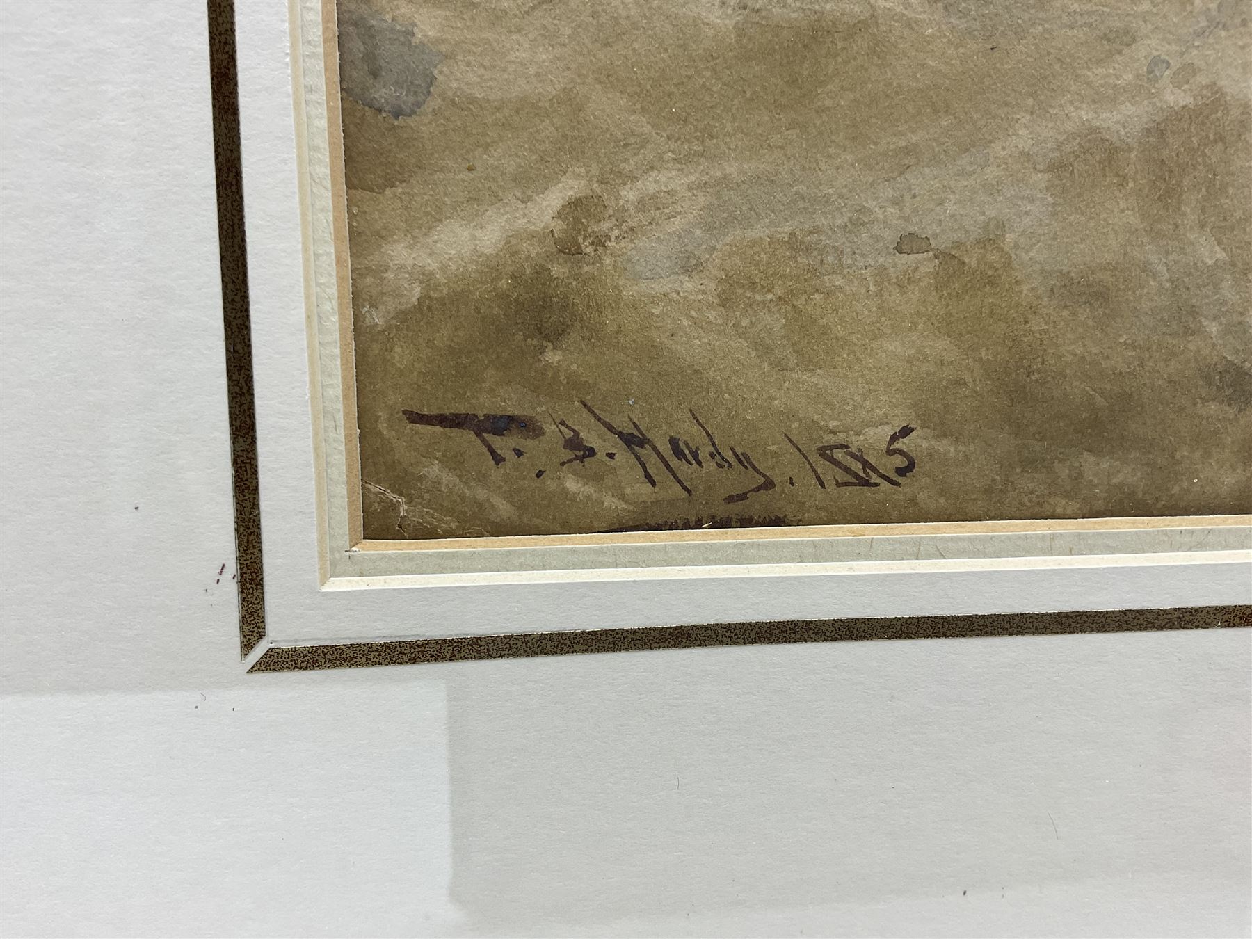 Thomas Bush Hardy (British 1842-1897): Fishing Boats leaving Harbour in Choppy Seas, watercolour signed and dated 1885, 50cm x 35cm