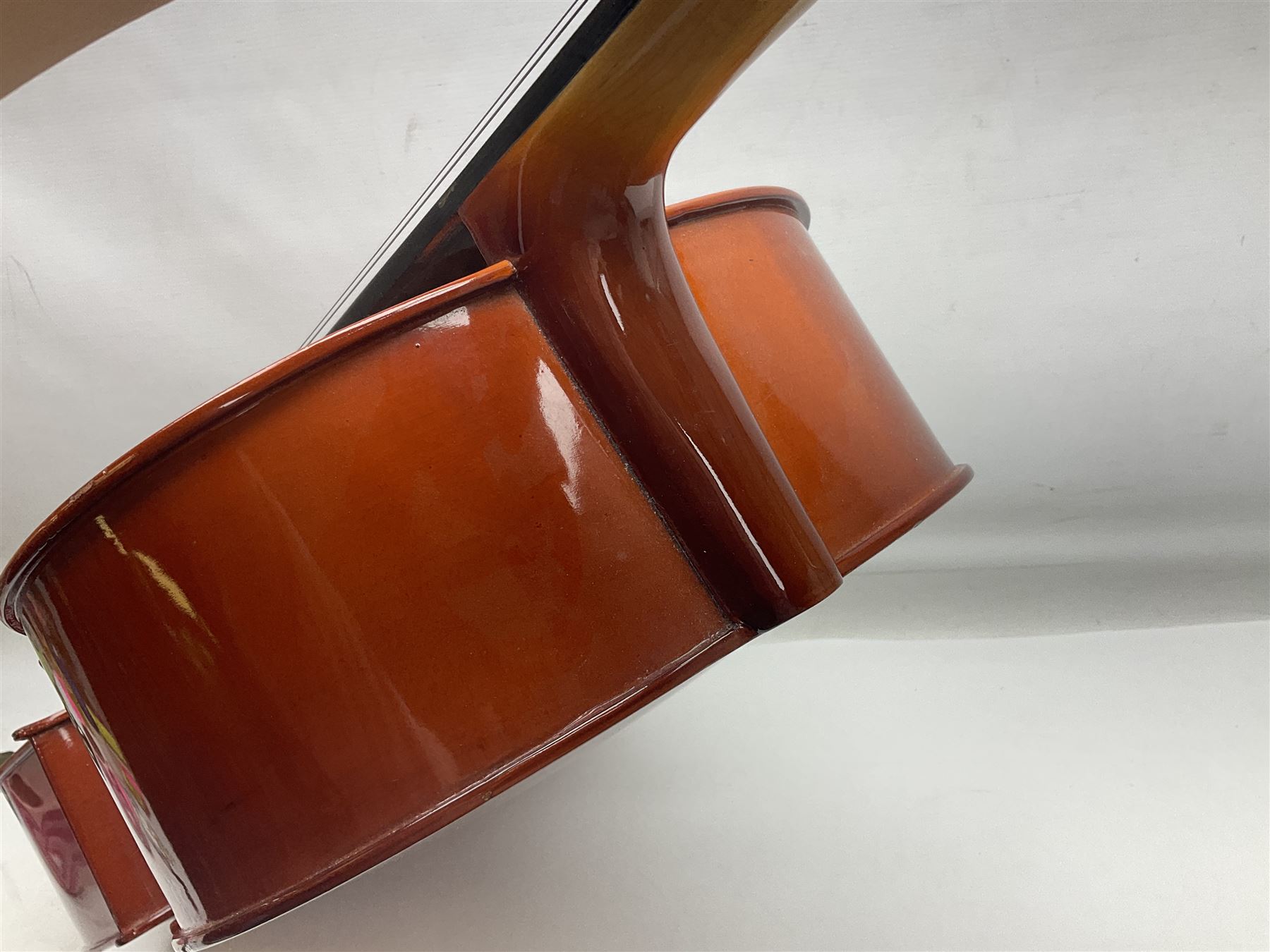 Gear4Music three-quarter sized cello with 70cm one-piece back and spruce top; bears maker's label; L112cm overall; in soft carrying case with Erich Steiner bow