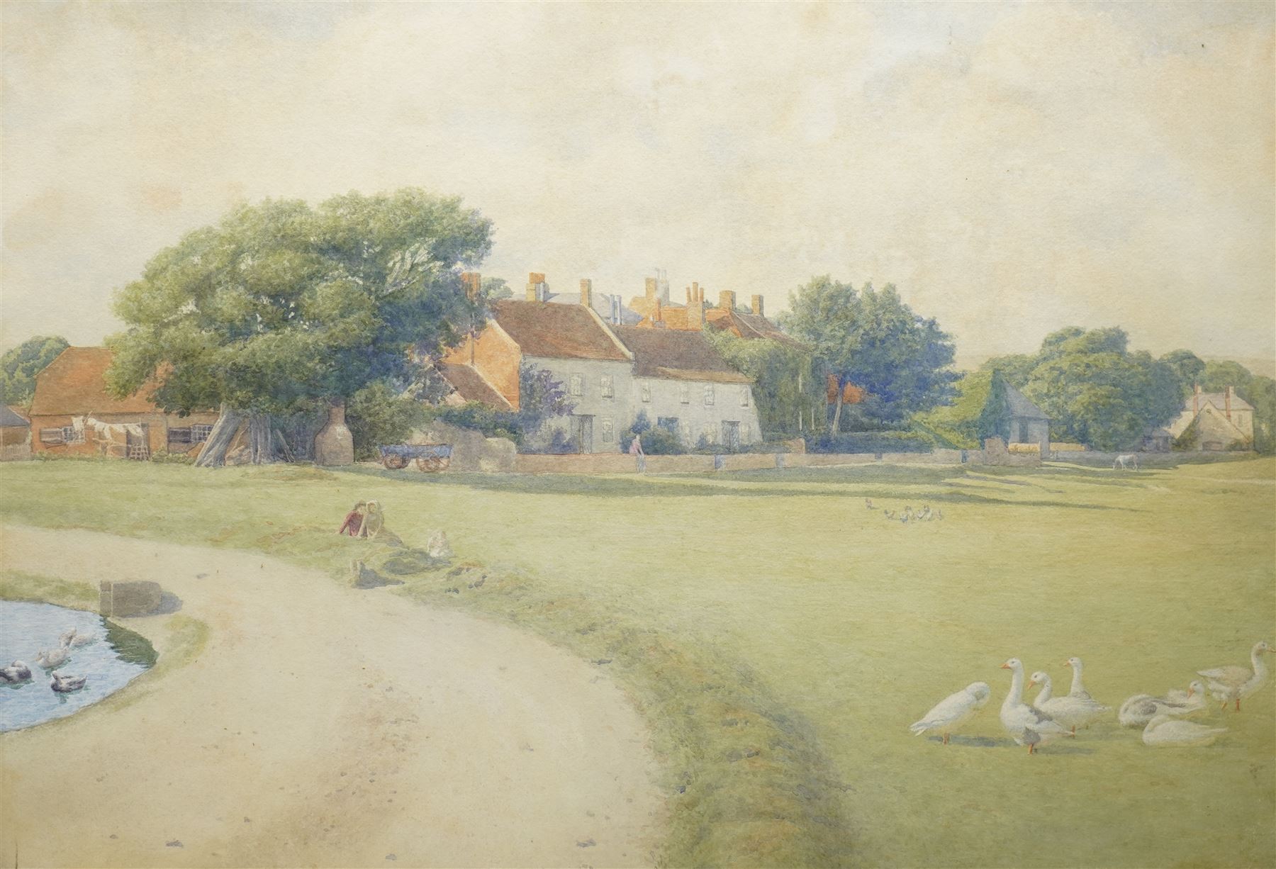 Frederick Hamilton Jackson (British 1848-1923): Couple on the Village Green, watercolour signed and dated 1889 44cm x 64cm