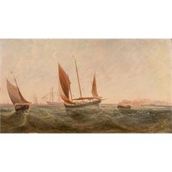 English School (19th century): Fishing Smack and other Shipping off the Coast, oil on boar...
