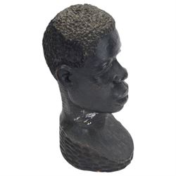 Hand carved soap stone African bust, together with a hardwood bust, stone bust H20cm 