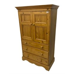Solid pine tallboy cabinet, small four drawer chest, and a dressing table mirror (3)