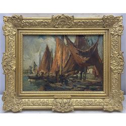 Arthur A Friedenson (Staithes Group 1872-1955): 'In the Harbour - St Monans Fife', oil on panel signed, titled verso 24cm x 34cm