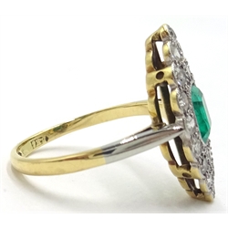  Early 20th century gold emerald and diamond ring, marquise setting, 18ct.Pt  