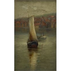 English School (19th/20th century): Fishing Boats in Whitby Harbour, oil on canvas unsigned 39cm x 24cm
