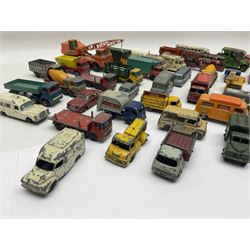 Lesney - approximately forty nine unboxed and playworn die-cast models of various scales with examples from the ‘Matchbox Series’ such as Mercedes Truck No.1, Mercedes Benz ‘Binz’ Ambulance No.2, Stake Truck No.4 etc; further models to include ‘Models of Yesteryear’ 1910 Benz Limousine Y-3, Bedford 7 1/2 Ton Tipper Van No.2, Ford Anglia No. 7 etc 