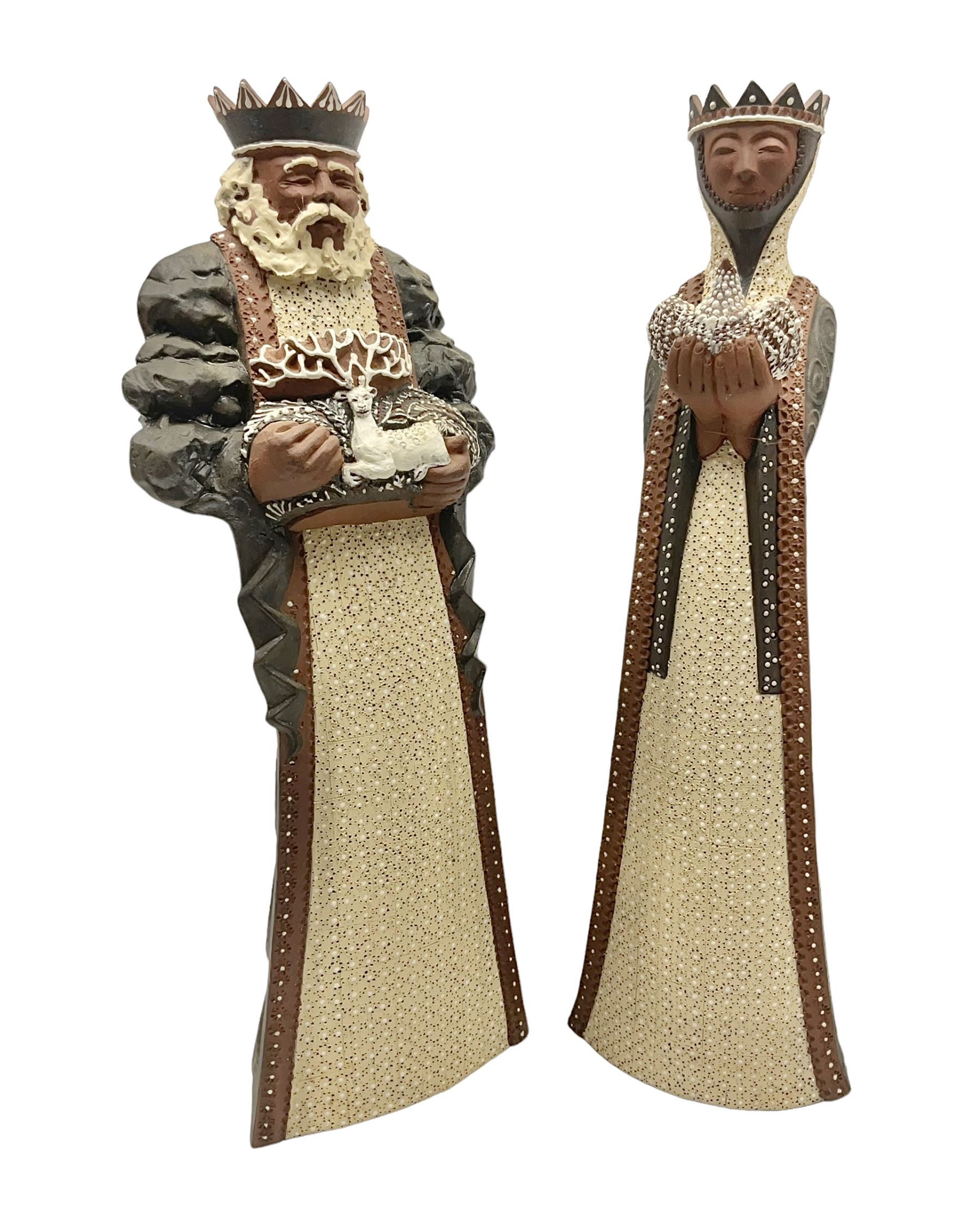 Leonard Stockley; two studio pottery figures modelled as a king and queen, both signed beneath,  H35cm