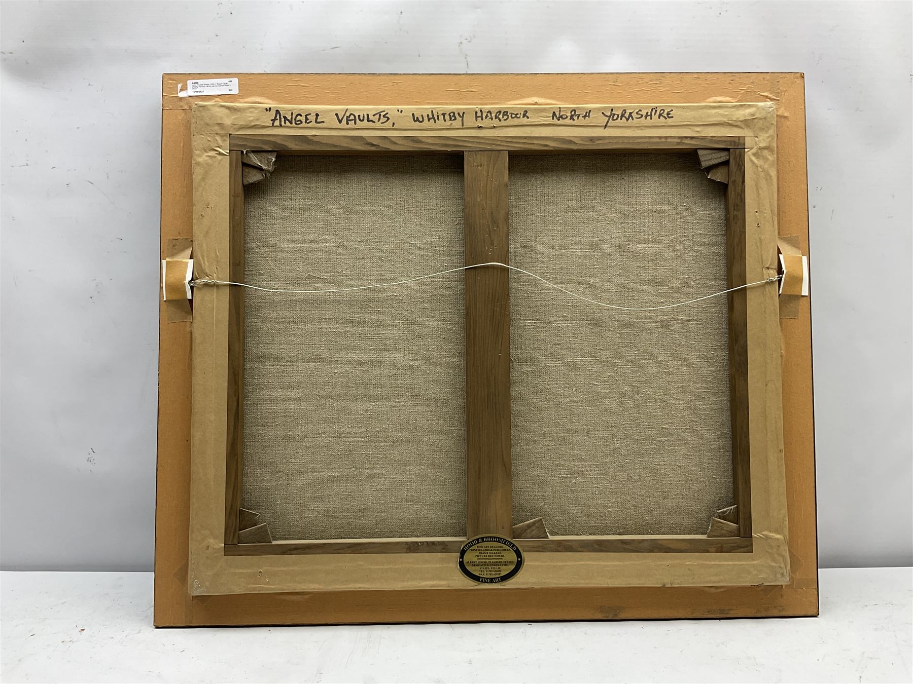 John Trickett (British 1952-): 'Angel Vaults Whitby Harbour,' oil on canvas signed, titled verso 48cm x 59cm