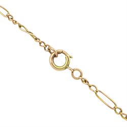 Early 20th century 9ct gold red stone and seed pearl pendant necklace and a gold rose cut diamond brooch