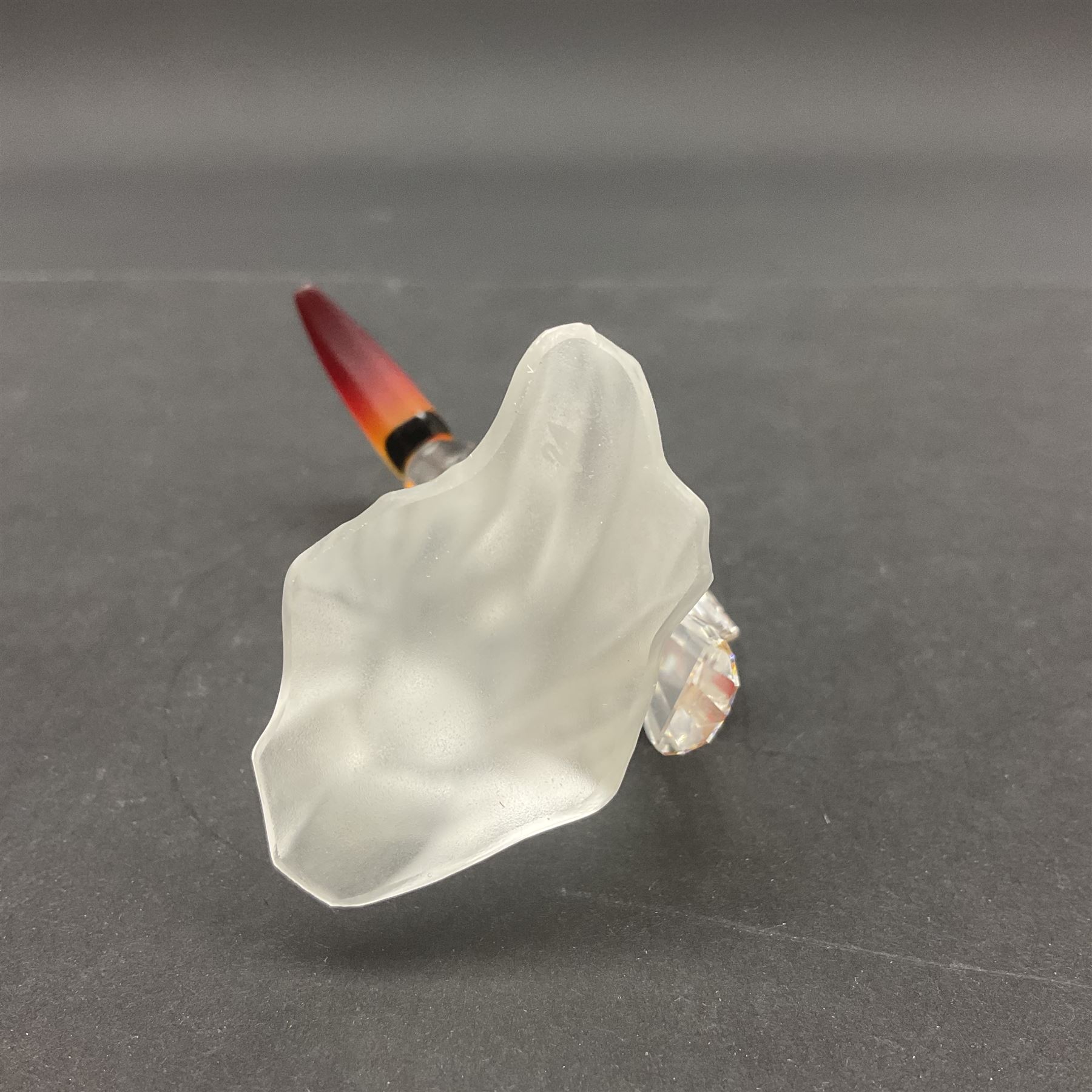 Three Swarovski Crystal bird figures, comprising Toucan, pair of puffins and pair of parrots on a branch, tallest H10cm