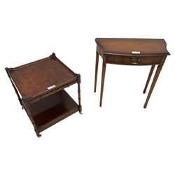 William Bartlett - small cherry wood console table, shaped moulded top over single drawer, on square tapering supports (W69cm, H71cm, D34cm); together with a Georgian design mahogany two-tier occasional table with slide (50cm x 50cm, H55cm)