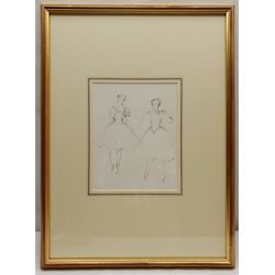 Lesley Fotherby (British 1946-): 'Two Dancers' in Edward II and 'Preparing for Coppelia Study II', two pencil sketches titled on gallerys label verso 25cm x 20cm and 24cm x 19cm (2)
Provenance: exh. 'Lesley Fotherby: Sunlight and Spotlight', Chris Beetles April 2014, No.s 113 and 129, where purchased by the vendor