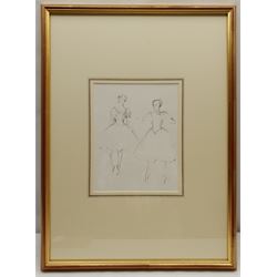 Lesley Fotherby (British 1946-): 'Two Dancers' in Edward II and 'Preparing for Coppelia Study II', two pencil sketches titled on gallerys label verso 25cm x 20cm and 24cm x 19cm (2)
Provenance: exh. 'Lesley Fotherby: Sunlight and Spotlight', Chris Beetles April 2014, No.s 113 and 129, where purchased by the vendor