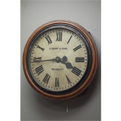  Large Victorian circular wall clock, 14 1/2'' dial signed 'B.Gaunt & Sons, Barnsley', tapered four pillar single fusee movement with rear time set dial and winder, Overall - D59cm  