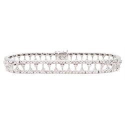 White gold round brilliant cut diamond openwork bracelet, total diamond weight approx 4.40 carat