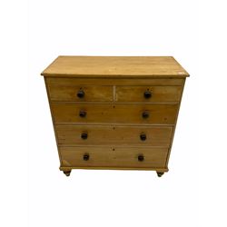 Victorian polished pine chest, fitted with two short and three long drawers
