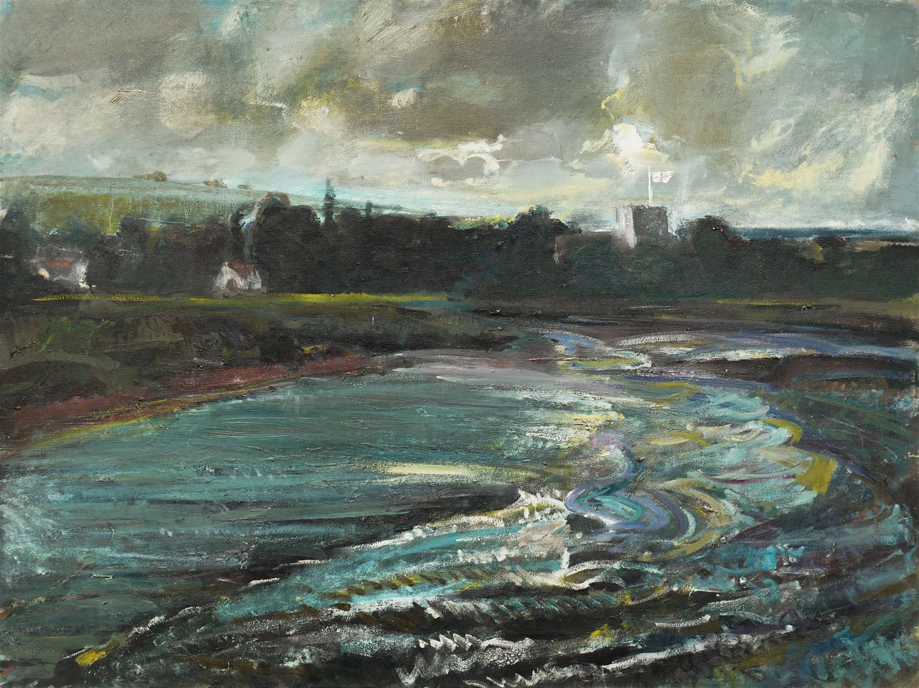 John Gilbey Bowles (British 1929-2011): Stormy Skies over an English Coastal Town, oil on canvas unsigned 76cm x 102cm
Provenance: direct from the family of the artist
