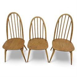 Ercol - set of three Quaker back dining chairs, two tall and one smaller hoop backed chairs