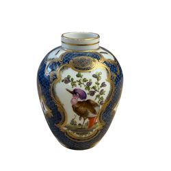 Samson Paris vase, hand painted with shaped reserves of exotic birds and insects within gi...