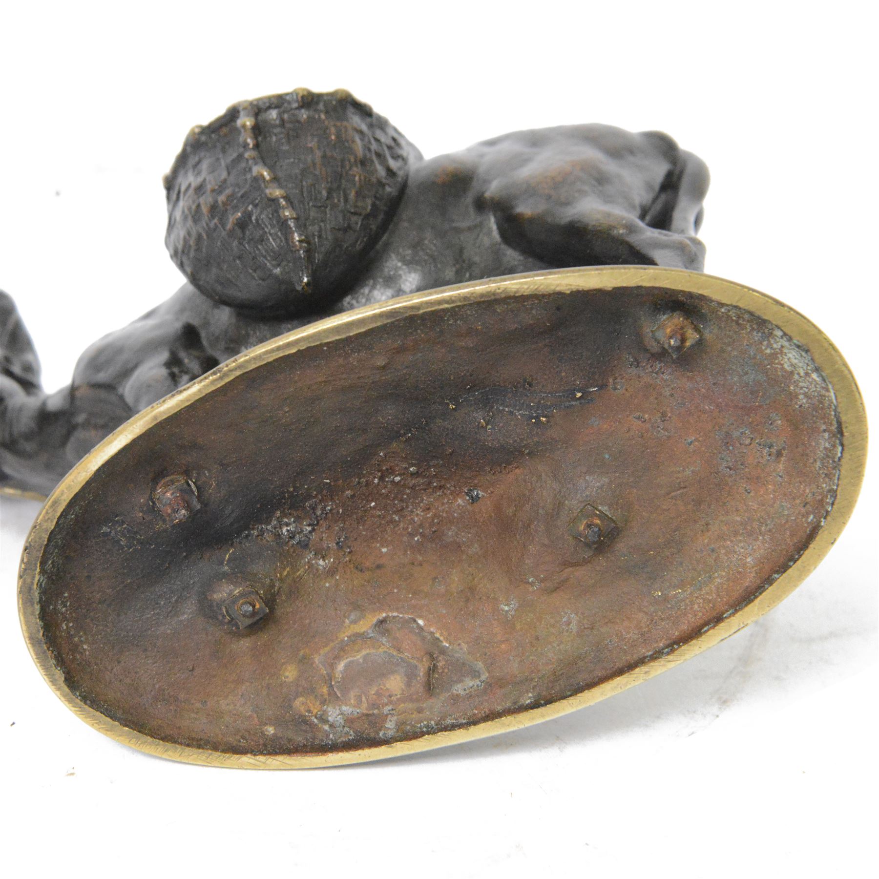 After Auguste Nicolas Cain (French 1821-1894): 'Ane D'Afrique', bronze figure of an African Wild Donkey carrying panniers, upon naturalistically modelled oval base, signed, H14.5cm