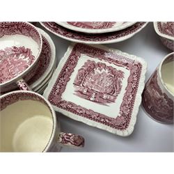 Masons Vista pattern ceramics, including coffee pot, sauce boat, twin handled jar and cover, teapots, mugs, etc 