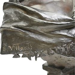 Emmanuele Villanis (French 1858-1914): Large Art Nouveau bronze bust 'La Sibylle' circa 1900, titled on the integral socle base and signed 'E.Villanis' in cast with 'Societe Des Bronzes De Paris' inset foundry mark and 'J.P 2888', H72cm
Notes: La Sibylle evokes the prophetic priestesses of classical antiquity, recalling the Cumaean Sibyl consulted by Aeneas in Virgil’s Aeneid