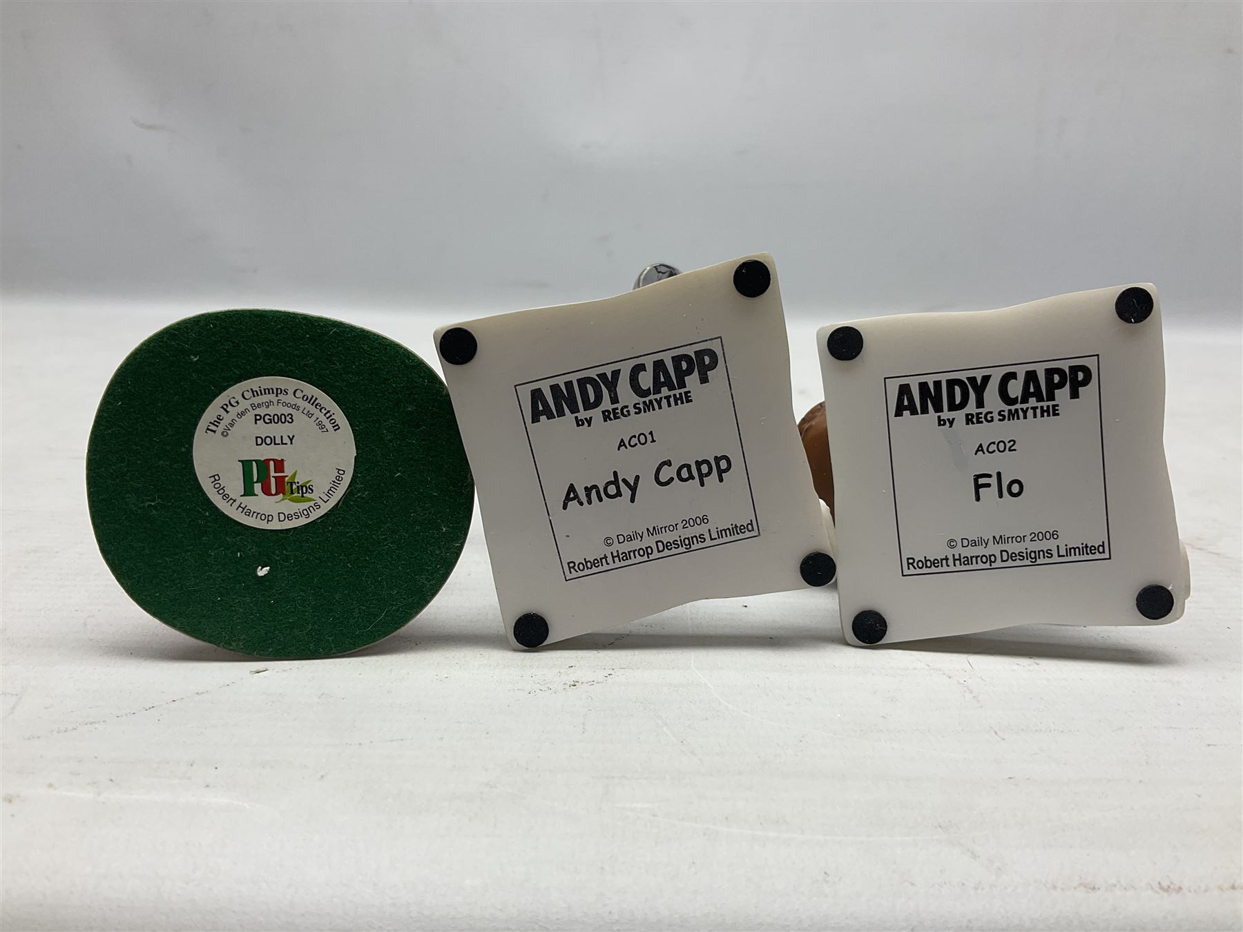 Ten Robert Harrop figures, comprising The World of Roald Dahl Mr Twit RD04 and The BFG RD03, boxed, The Camberwick Green Collection limited edition Mrs Honeyman CG04, The Mayor CGL04 and The Mayor and Philby in the Memorial Car CG68, The PG Chimps Collection Dolly PG003, boxed, Andy Capp by Reg Smythe Andy Capp AC01 and Flo AC02, boxed, and Country Companions English Setter CC21 and Flat Coat Retriever Fisherman CC13, boxed