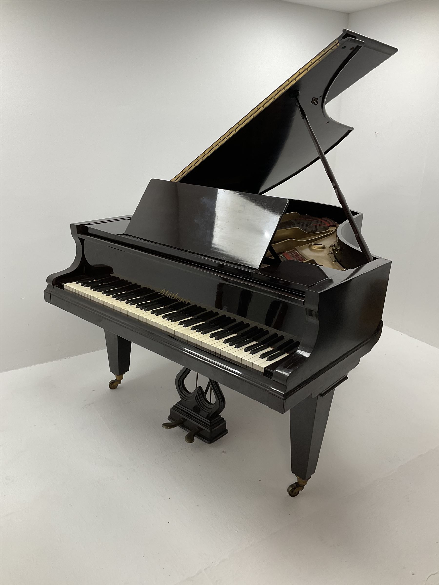 Bluthner, Julius, circa 1880, rosewood cased boudoir grand piano, iron framed with overstrung movement, no. 21792, supplied by Harrods Ltd, London, no. H 48904