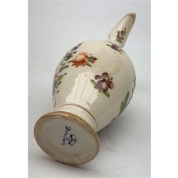 A large 19th century Staffordshire loving cup, detailed 'The Real Cabinet of Friendship Justice and Equity' (a/f), H22cm, together with a pair of 19th century Staffordshire dalmatians, upon oval blue bases, H13cm, a Dresden ewer hand painted with floral sprays, with mark beneath, H15.5cm, and a Coalbrookdale style floral encrusted vase and cover, H16.5cm. 