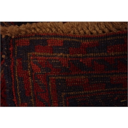  Gazak red and blue ground rug, geometric patterned field, 125cm x 118cm  