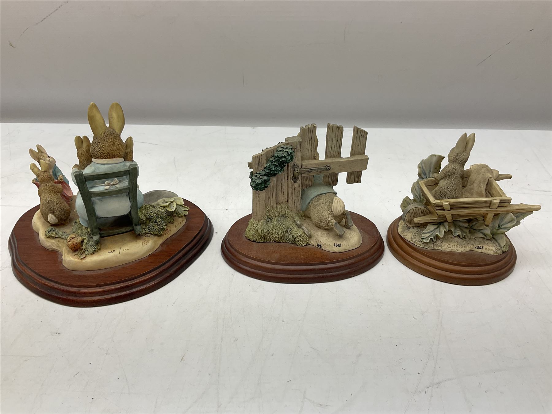Frederick Warne & Co The World of Beatrix Potter figures to include Peter Rabbit in Mr Mcgregor's Garden, Peters Hiding place, Mrs Tiggy Winks, The Tale of Jonny Town-Mouse, etc, many with original boxes 