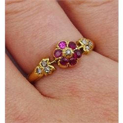  Victorian 18ct gold ruby and diamond flower cluster ring, Chester 1896  
[image code: 4mc]