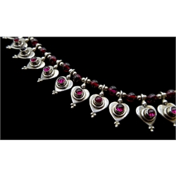 Silver heart link bead necklace, hallmarked