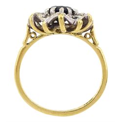18ct gold sapphire and diamond cluster ring, stamped