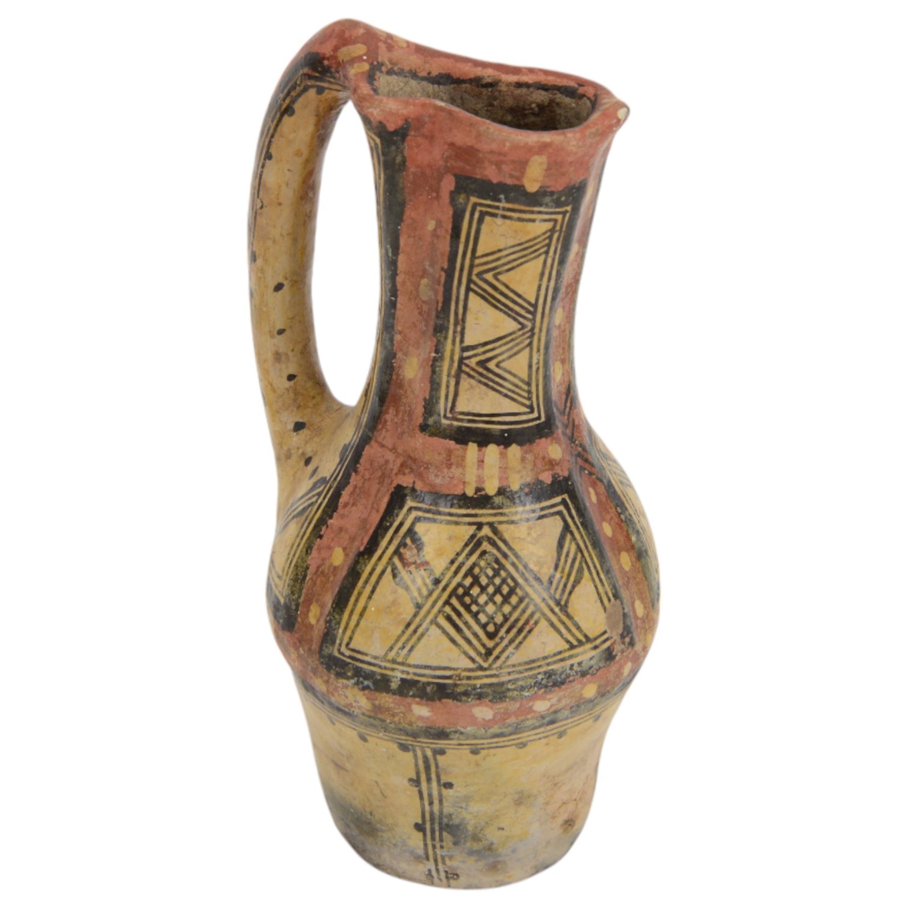 South American jug, pre Colombian style, painted with geometric motifs, H24cm