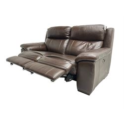 DFS - 'Cornell' two seat electric recliner sofa, upholstered in chocolate leather, button controlled with USB 