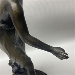 After C. Rochlitz, bronze, modelled as a semi nude female figure, upon a marble plinth, overall H31cm