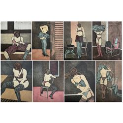 Priscella Van Groeningen (Dutch contemporary): Nude Seated and Standing Studies, set eight coloured etchings signed titled numbered and dated '90, 24cm x 18cm (8) (unframed)