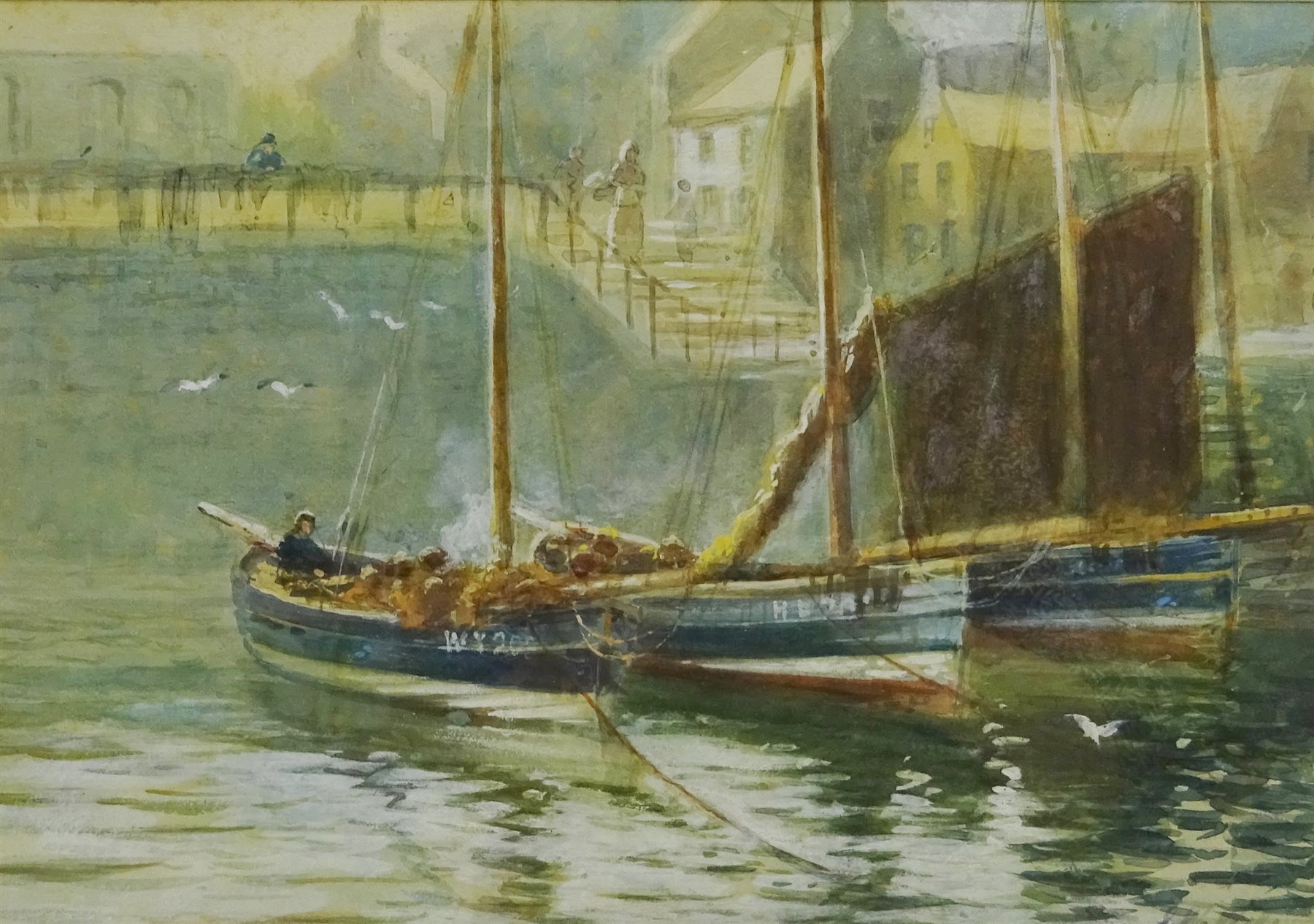 Whitby Coble in a Harbour, watercolour signed by John Wynn Williams