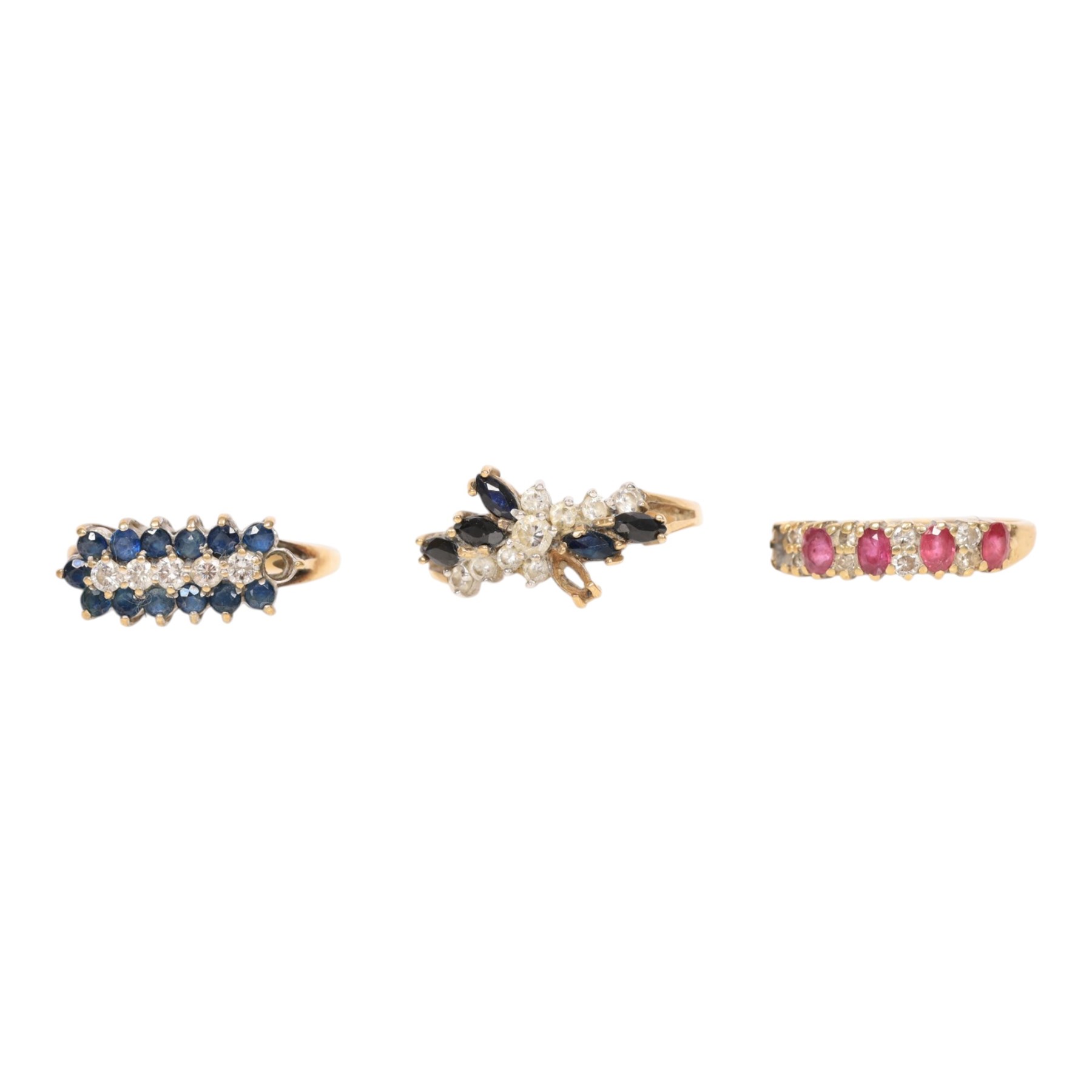 Three 9ct gold stone set rings, all hallmarked