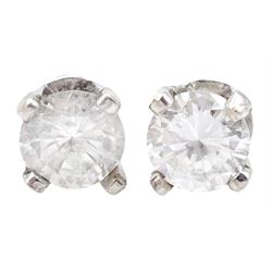 Pair of 18ct white gold round brilliant cut diamond stud earrings, stamped 750, total diamond weight approx 0.70 carat