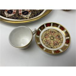 Royal Crown Derby Imari pattern cabaret set, comprising tray, teapot, milk jug, sucrier, tea cup and saucer, together with two matching miniature vases, tallest vase H12cm