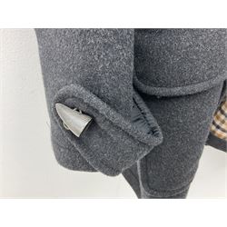Men's Aquascutum lambs wool herringbone tweed coat with silk lining, 46 Reg, together with a further Men's Aquascutum grey wool duffle coat, with cheque lining and horn buttons, 46