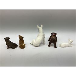 Two Beswick figures, white bull terrier, model 970 and brown and white bull terrier, model 1753, together with five other dog figures  