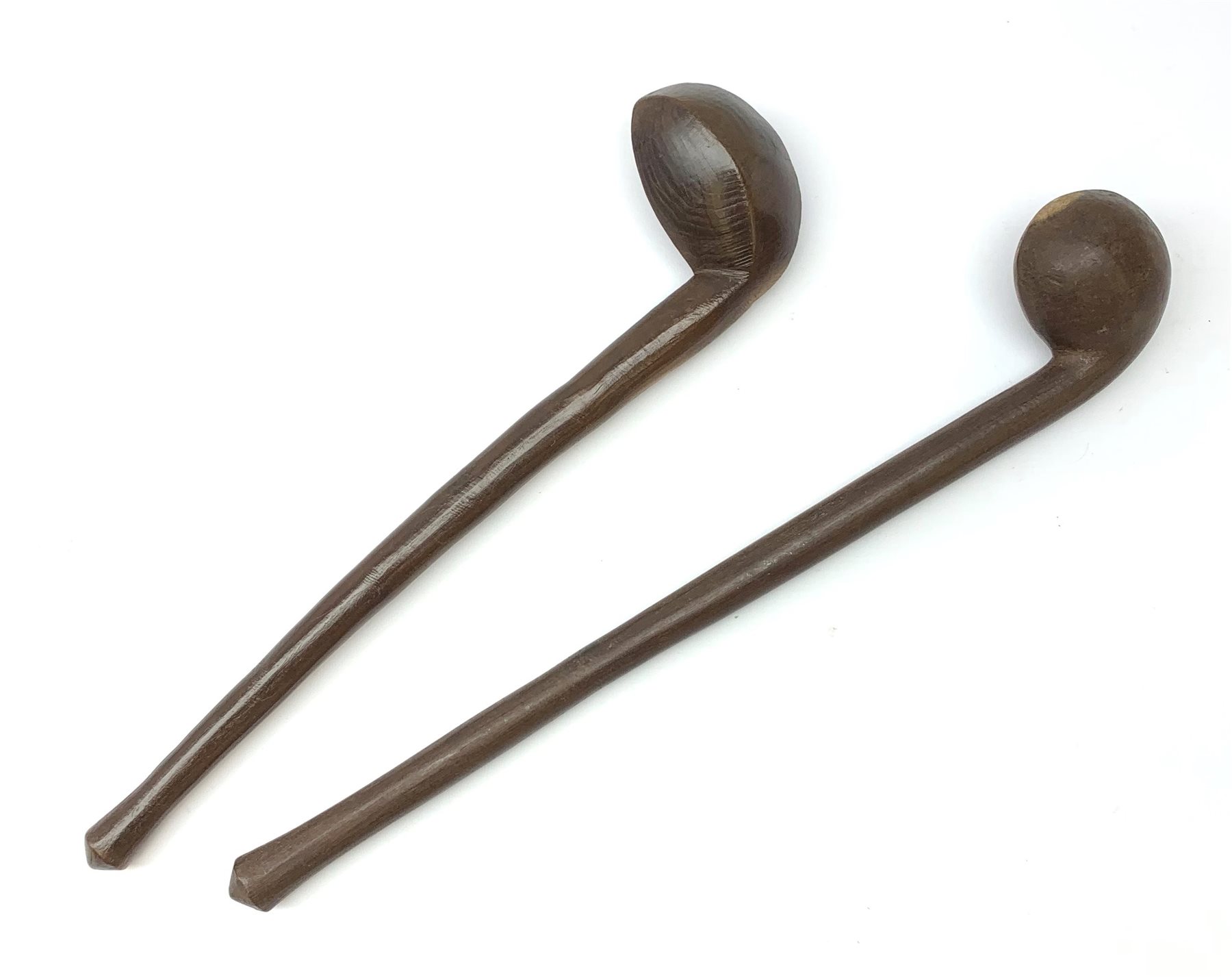 Two South African Knobkerrie hardwood clubs 52cm & 47cm (2) Country