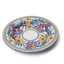 Mick Dixon studio pottery plate, decorate with an owl, impressed marks to base, D27cm; together with slipware dish, impressed BH initials to base, D32cm, a Poole pottery plate and a jug, H25cm (4)