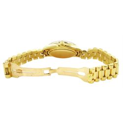 Rolex Oyster Perpetual Day-Date gentleman's 18ct gold automatic wristwatch, circa 1970, Ref. 1803, serial No. 2492514, champagne dial with after market diamond dot hour markers and diamond set bezel, on 18ct gold President bracelet, with fold-over clasp, boxed